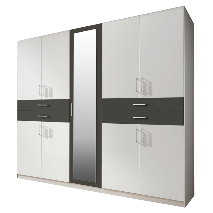 Šatníková skriňa so zrkadlom TERENCE biela/grafitová 1