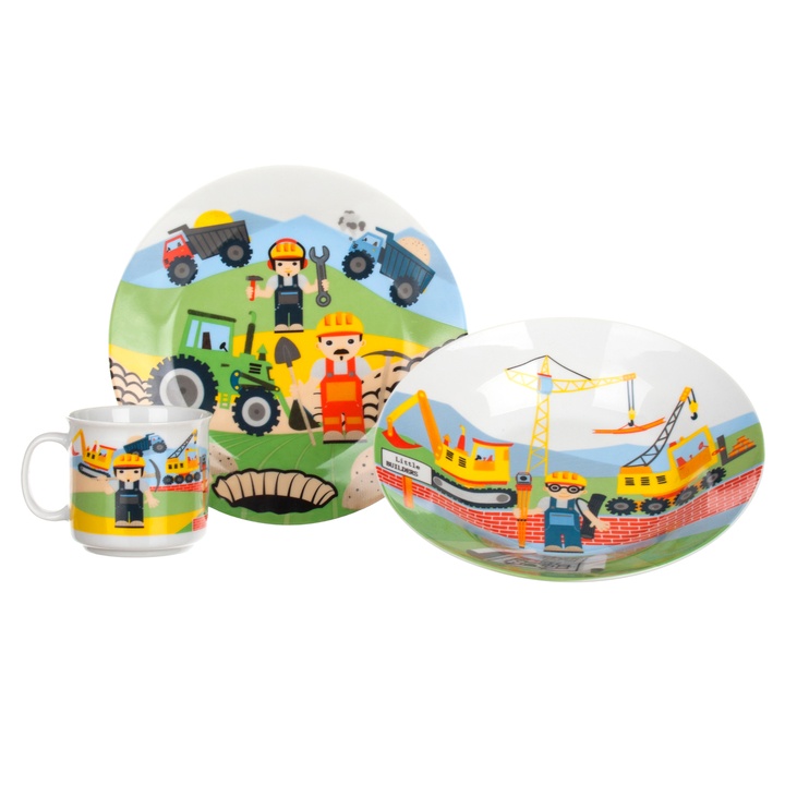 Detská jedálenská súprava THE BUILDERS keramika, 3 ks 1