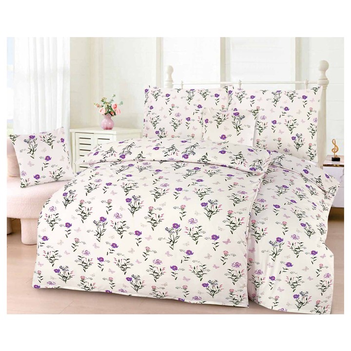 Posteľná bielizeň TRUDY krémová/fialová, 2ks 45x45 + 2ks 70x90 a 2ks 140x200 cm 1