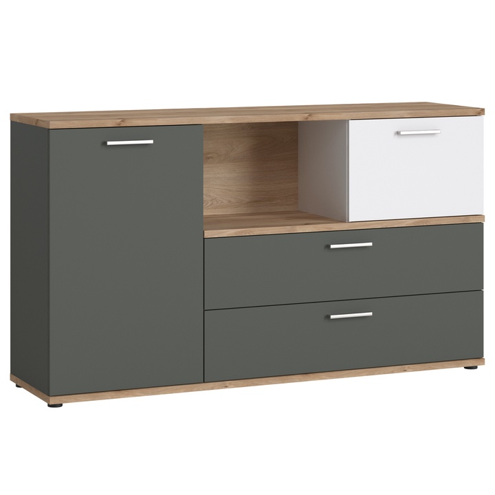 Komoda TWENTY dub castello/alpská biela/grafit, šírka 150 cm 1