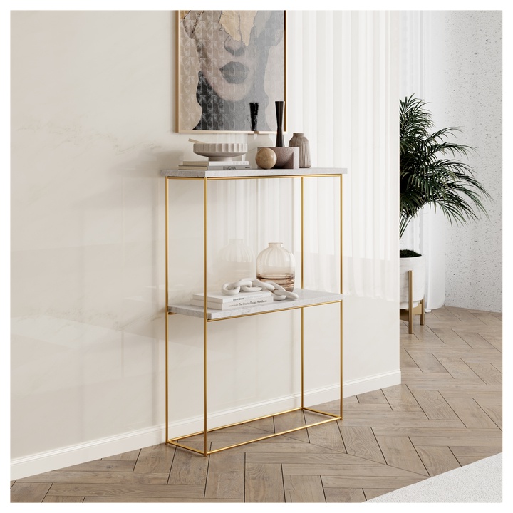 Konzolový stolík VELO zlatá/betón 1