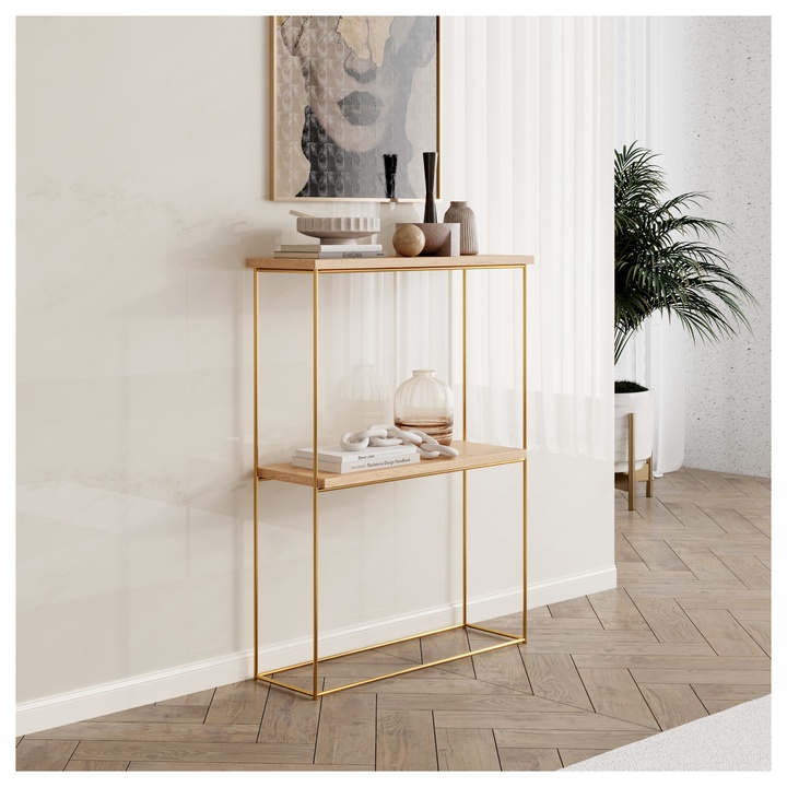 Konzolový stolík VELO zlatá/dub lancelot 1