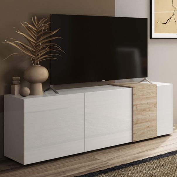 TV komoda VENUS 4 dub svetlý/biela lesklá 1