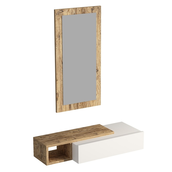 Konzolový stolík so zrkadlom VIEN borovica atlantic/biela 1