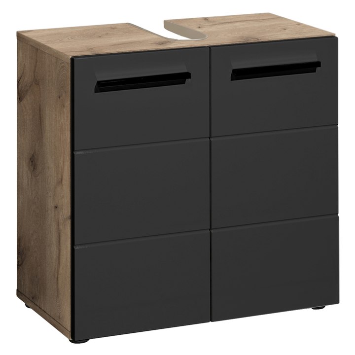 Skrinka pod umývadlo VISTA dub viking/matná čierna 1