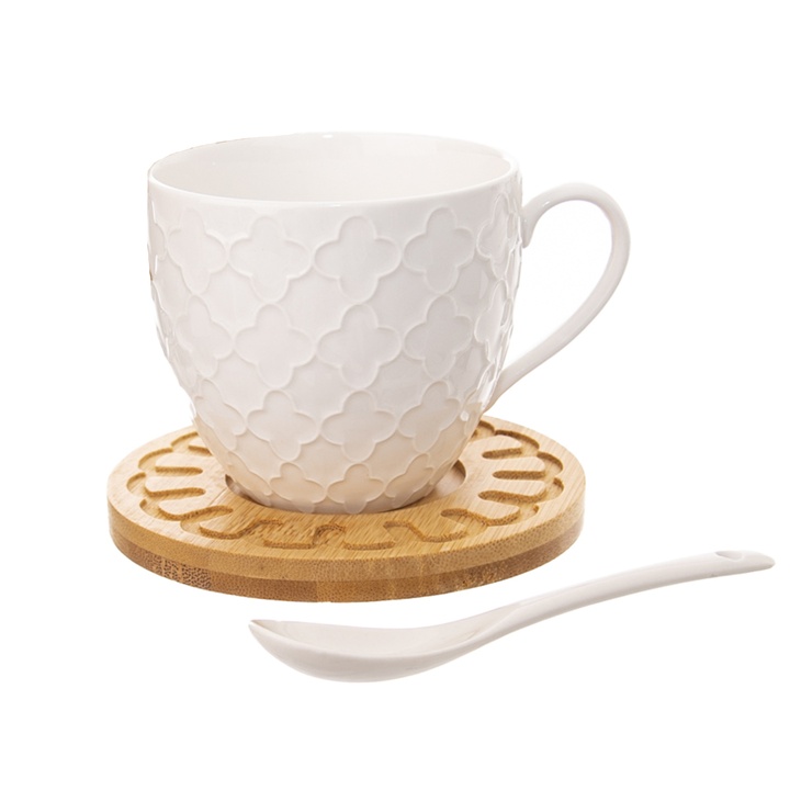 Šálka ​​s tanierikom a lyžičkou WHITELINE porcelán/bambus, 250 ml 1