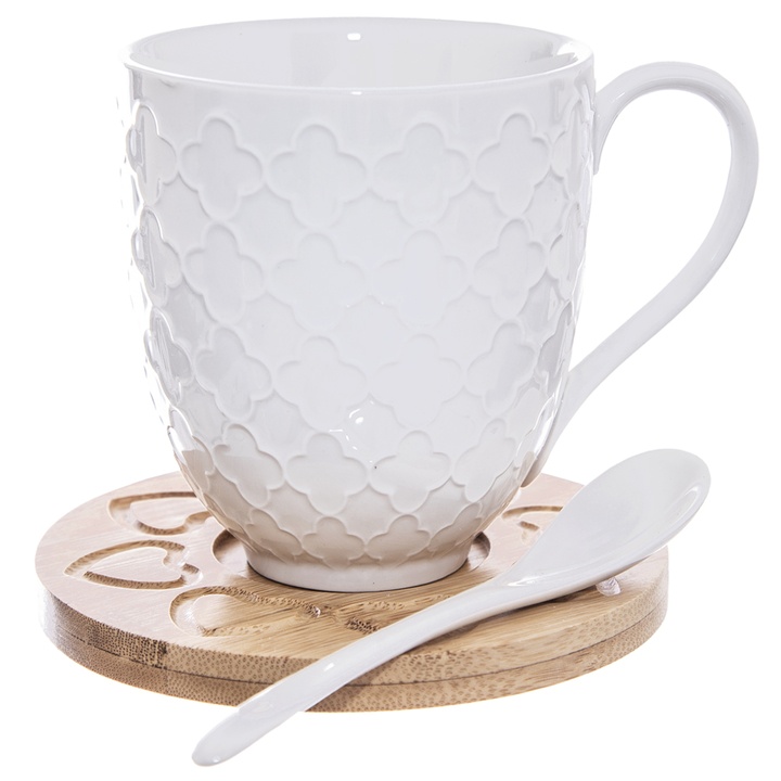 Šálka ​​s tanierikom a lyžičkou WHITELINE porcelán/bambus, 370 ml 1
