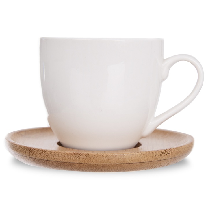Sada hrnčekov s tanierikom WHITELINE porcelán/bambus, 6 ks 1