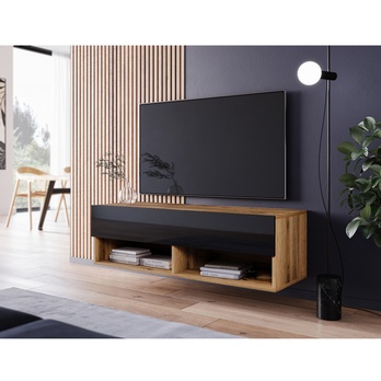 TV komoda AGATHE 100 dub wotan/čierna lesklá 1