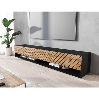 TV komoda AGATHE 180 čierna/dub wotan/vzor rybia kosť 2