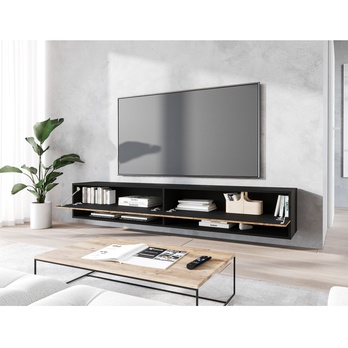 TV komoda AGATHE 180 čierna/dub wotan/vzor rybia kosť 4