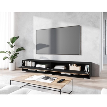 TV komoda AGATHE 180 čierna/dub wotan/vzor rybia kosť 5