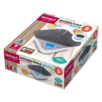 Kuchynská váha s miskou ALFA biela/sivá, max 5 kg 5