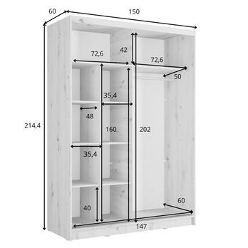 Šatníková skriňa  ALUNA I biela, šírka 150 cm 4