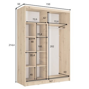 Šatníková skriňa  ALUNA I dub artisan/čierna, šírka 150 cm 4
