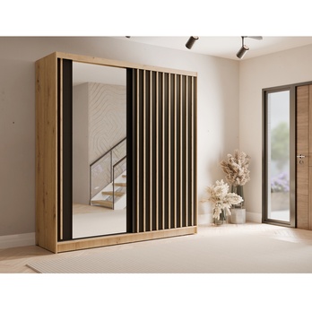 Šatníková skriňa  ALUNA I dub artisan/čierna, šírka 200 cm 1