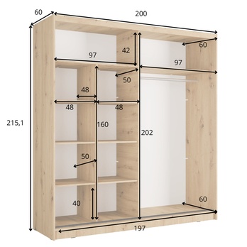 Šatníková skriňa  ALUNA I dub artisan/čierna, šírka 200 cm 4