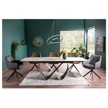 Jedálenský stôl ANFANATY biely mramor/hnedá 1