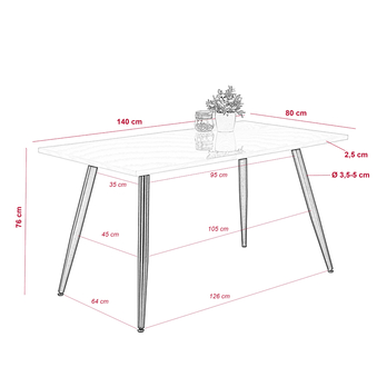 Jedálenský stôl ANILLA biela vysoký lesk/čierna, šírka 140 cm 3