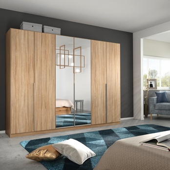 Šatníková skriňa ARIANNA dub sonoma, 6 dverí, 2 zrkadlá 1