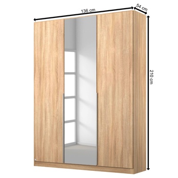Šatníková skriňa ARIANNA dub sonoma, 3 dvere, zrkadlo 3