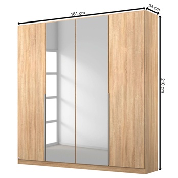 Šatníková skriňa ARIANNA dub sonoma, 4 dvere, 2 zrkadlá 3
