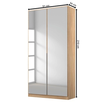 Šatníková skriňa ARIANNA dub sonoma, 91 cm, 2 zrkadlá 3