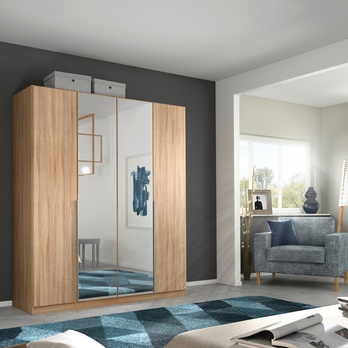 Šatníková skriňa ARIANNA dub sonoma, 4 dvere, 2 zrkadlá 1