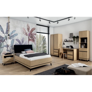 Posteľ s roštom ATHEIA AT15-2 dub kamenný/čierna, 140x200 cm 1