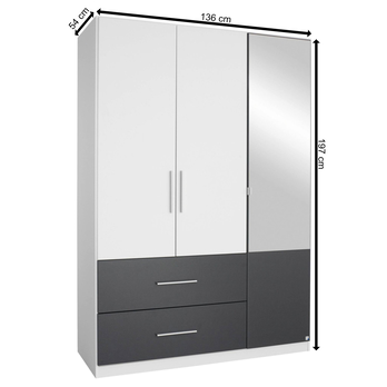 Šatníková skriňa AUBREE alpská biela/sivá, 3 dvere 3