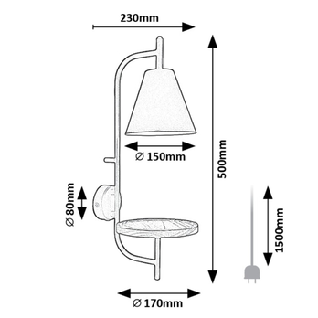 Nástenné svietidlo AZOME čierna/prírodná 5