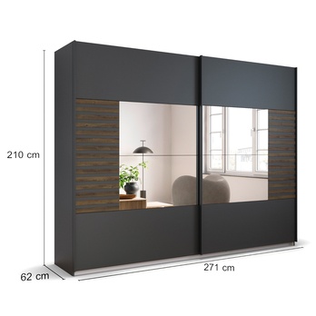 Šatníková skriňa BAREA II sivá/dub atlantic tmavý, šírka 226 cm 5