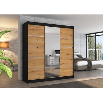 Šatníková skriňa BARGO čierna/dub artisan 1