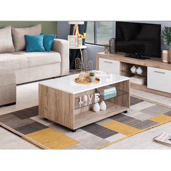 Konferenčný stolík BARNABY dub sivý/biela vysoký lesk 1