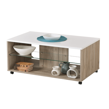 Konferenčný stolík BARNABY dub sivý/biela vysoký lesk 3