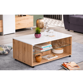 Konferenčný stolík BARNABY dub artisan/biela vysoký lesk 1