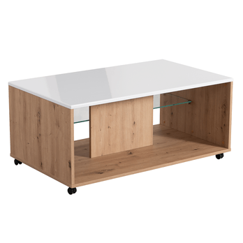 Konferenčný stolík BARNABY dub artisan/biela vysoký lesk 2