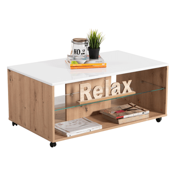 Konferenčný stolík BARNABY dub artisan/biela vysoký lesk 3