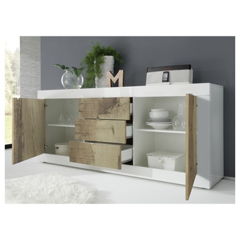 Komoda  BASIC 10 biela lesklá/dub 2