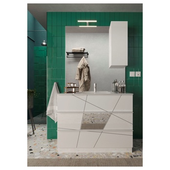 Zrkadlo so skrinkou a LED osvetlením BASIC 14 biela lesklá, šírka 80 cm 1