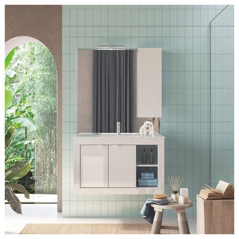 Zrkadlo so skrinkou a LED osvetlením BASIC 14 biela lesklá, šírka 100 cm 1