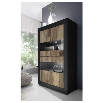 Vitrína  BASIC 2 čierna matná/dub 1