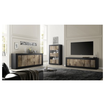 Vitrína  BASIC 2 čierna matná/dub 2