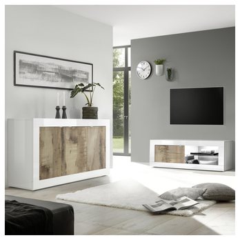 TV komoda  BASIC 4 biela lesklá/dub 1