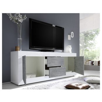 TV komoda  BASIC 9 biela lesklá/betón 2