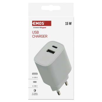 USB adaptér BASIC biela, 1x USB-A, 1x USB-C, 15W 2