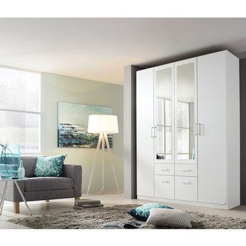 Šatníková skriňa BAYLEE alpská biela, 4 dvere, 2 zrkadlá 1