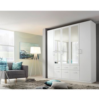 Šatníková skriňa BAYLEE alpská biela, 5 dverí, 3 zrkadlá 1