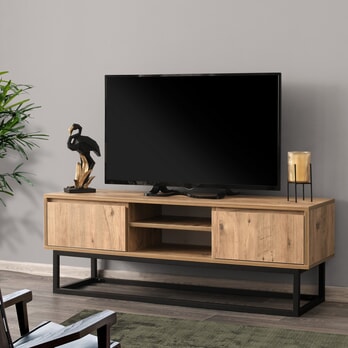 TV stolík  BELINDA čierna/borovica, šírka 140 cm 1