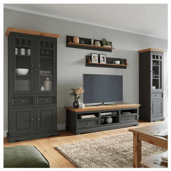 Vitrína  BELLU 2D borovica/grafit 1